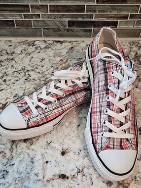 Converse All Star Plaid Low-Top Sneakers - Pink/Black/White